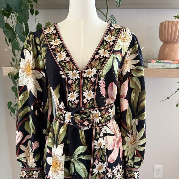 Farm Rio Surreal Flowers Belted Minidress Long Sleeve Puff Sleeve Boho M - Picture 4 of 12